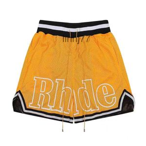 Mäns shorts designer Rhude Mens Mesh Short Cargo Fashion Beach Elastic Band Pants Men High Quality Street Wear Red Blue Black Purple Pantsmgpe