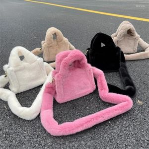 Akşam çantaları basit düz renkli sahte kürk kadın omuz lüks yumuşak peluş tote crossbody çanta bayanlar için kadın kabarık çanta çantası