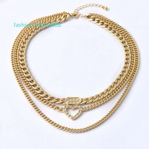 Jóias finas multi camadas chunky cuban link chain cristal pedra preciosa coração colar de ouro para mulher