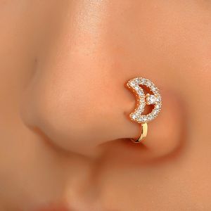 Non perforated U-shaped nose clip copper inlaid with zircon star heart crown nose ring, non perforated nose accessory puncture decoration