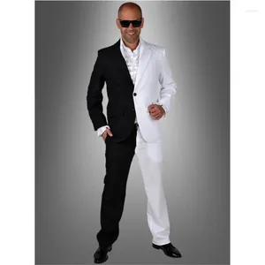 Ternos masculinos preto branco retalhos terno masculino fino ajuste 2 peças blazer mais recente casaco calça projetos ternos smoking feito sob encomenda do noivo baile de formatura