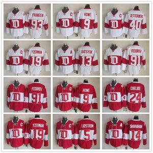 Maglie versione vintage Detroit Red Wings 19 YZERMAN 40 ZETTERBERG 13 DATSYUK 5 LIDSTROM 24 CHELIOS 9 Howe 31 JOSEPH Maglia da hockey 4781