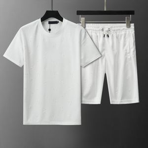 2024 Erkek Spor Seti Yeni Tasarımcı Marka Sonbahar/Kış Gündelik Gevşek Yuvarlak Boyun Kroveri Kabartmalı Siyah Beyaz Yazı Lüks Ceket Şortları Seti M-3XL