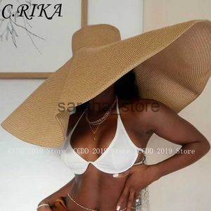 Chapéus de aba larga balde chapéus verão 70cm grande aba larga chapéus de sol para mulheres chapéu de praia de grandes dimensões dobrável chapéu de palha de viagem senhora proteção UV Sun Shade Hat J240120