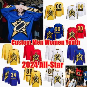 Custom 2024 All-Star Hockey 98 Connor Bedard Jersey Matthews Stitch Clayton Keller David Pastrnak Jeremy Swayman Rasmus Dahlin Elias Lindholm Sebastian Aho