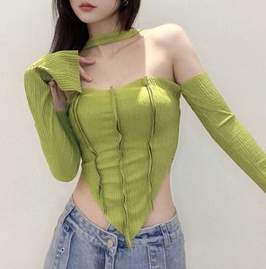 2024 Style Autumn New Women's Dress Solid Color Slim Fit Exposed Navel Fashion Oregelbundet Hanging Neck Vest Women Sweater Womens Designer66643