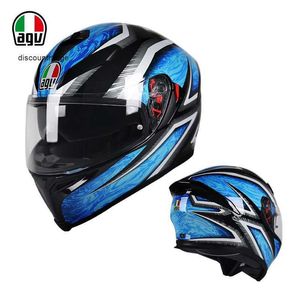 Full Face Open Agv k Motorcycle Helmet Agv New K5s Men's and Women's Racing Four Seasons Dual Lens Full Helmet 3c Certified Lightweight Anti Fog Motorcycle RNSJ