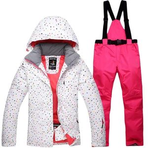 Jaquetas engrossar quente feminino neve terno de esqui à prova dwindproof água à prova de vento esqui snowboard jaqueta calças definir snowsuit ao ar livre menina roupas de neve