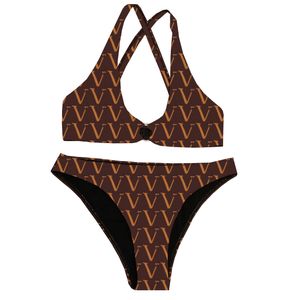 Letter Print Swimwear Sexy Deep V Bikini Set Summer Vacation Beach Swimming Biquinis for Women Padded Swimsuit