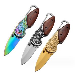 Coltelli pieghevoli con manico in legno Portachiavi tascabile Coltello pieghevole con lama in acciaio Coltello da caccia multifunzionale per sopravvivenza all'aperto Edc multi strumento