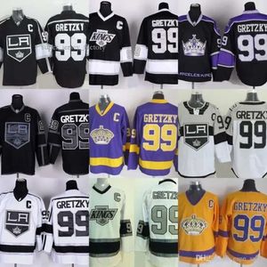 Заводской магазин Mens Los Angeles Kings 99 Wayne Gretzky Черный Фиолетовый Белый Желтый 100% сшитый дешевый хоккейный трикотаж лучшего качества 8207 4819