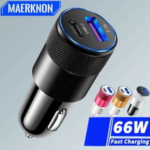 شحنات الهاتف الخليوي 66W PD USB CAR Charger Charge Quick Charge 3.0 USB C محول شاحن سيارة سريع الشحن لـ 15 14 Pro Max Samsung S22 S21