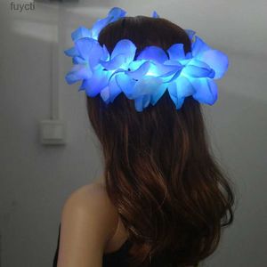 Party Hats 1st Women Girl Led Hawaii Hawaiian Lei pannband Glow Light Up Flower Crown Wreath Birthday Wedding Party Christmas Navidad YQ240120