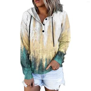 Felpa con cappuccio da donna Felpa da donna Grafica a maniche lunghe con bottoni e coulisse Pullover leggero con tasca Sudaderas