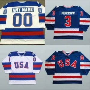 Anpassade 1980 Team Jerseys 3 Ken Morrow 16 Mark Pavelich 20 Bob Suter Men's Ed USA Vintage Hockey Uniforms Blue White 3132 1300