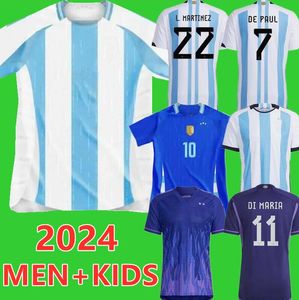 Novo 2024 2025 Argentina Dybala Messis Soccer Jersey Fãs Player Versão Aguero di Maria Home Away Away antes do jogo 3xl 4xl Men Women Kids Kit Socks Futebol camisa 999