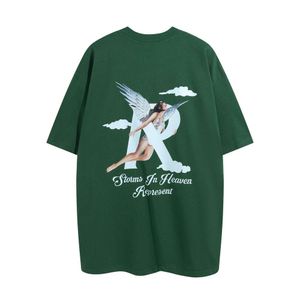 Marca de Moda Americana Representa Life Angel Letter r Impresso Camiseta de Manga Curta Masculina e Feminina High Street Meia Manga Camisa Designer pulôver roupas esportivas UZU5