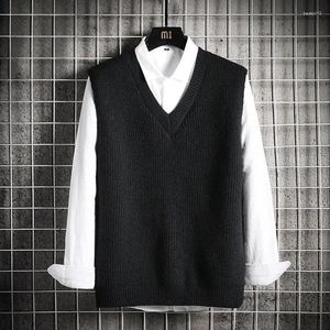 Men's Vests Knit Sweater Male Vest V Neck Clothing Sleeveless Black Waistcoat Plain Solid Color Korean Fashion Maletry Cotton Tops X A