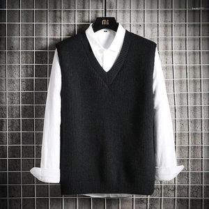 Gilet da uomo Maglione lavorato a maglia Gilet maschile Scollo a V Abbigliamento Senza maniche Gilet nero Tinta unita Tinta unita Moda coreana Top in cotone Maletry X A