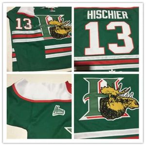 Niestandardowe dostosowanie mężczyzn Chl Nico Hischier Halifax Mooseheads koszulki liść metal zielony ed custom hockey koszulka s-4xl 9290