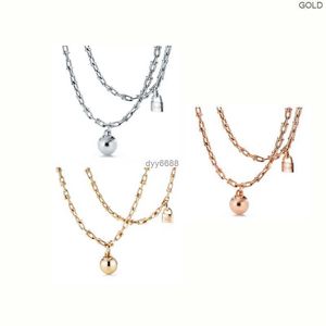 T Necklaces Pendan Feng Home 925 Silver Ball Lock Head Wi h Gold Pla Ed Collar Chain Pedicle and U-shaped Double Layer Necklace Q1pw