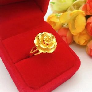 Küme halkaları canlı yüzük saf 18k sarı altın renk çiçek 999 ayarlanabilir parmak kadın solmaz ince mücevher hediyeleri