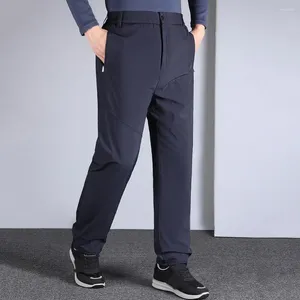 Herrenanzüge, elastische Herren-Freizeithose, gerade Anzughose mit Plüschfutter in der Taille, Business-Stil, einfarbig, warm, für Büro