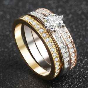 Ny designad 18K Gold Plated 3 i 1 Set Ring med diamanter Micro Inlaid Zircon Women's Engagement Ring Wedding Rings Designer Jewelry Red-03