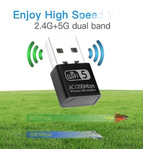 PC WiFi Dongle Çift Bant 24G5G Kablosuz WiFi Alıcı Masaüstü Dizüstü Dizüstü Dizüstü Donançası için 1200Mbps Mini USB WiFi Adaptör Ağı LAN KARTI