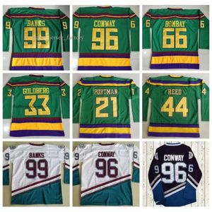 Top Movie Mighty Green Ducks Hockey Jerseys 96 Charlie Conway 99 Adam Banks 66 Gordon Bombay 44 Fulton Reed 33 Greg Goldberg 21 Dean Portman 7321 4768