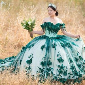 Party Dresses Elegant Green Ball Gown Long Prom Dress 2024 Sweetheart Beaded Flowers Sweep Födelsedagskvällskväll