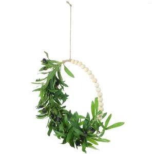 Decorative Flowers Home Decor Artificial Garland Wall Pendant Branch Fresh Style Wreath Wood Beads Design Wooden
