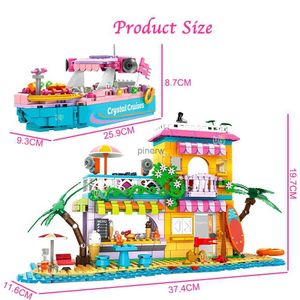 Blocos amigos casa barco cottage na praia casa modelo parque à beira-mar férias cais cruzeiros navio conjunto blocos de construção brinquedos para meninas