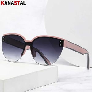 Solglasögon kvinnors kantlösa solglasögon UV400 Sun Glasses PC Big Eyeglasses Frame Driving Camping Beach Bike Travel Anti Glare Shade Eyewear YQ240120