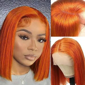 Ginger Orange Short Bob Lace Front Wigs Human Hair Wigs Bob Lace Wigs for Women Ombre Blonde Orange Brazilian Straight Lace Wig