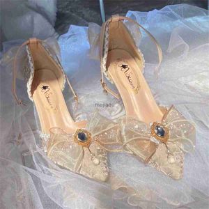 Athletic Outdoor Elegant Retro Lolita Court Style Cosplay Flower Wedding Girl Girgous Satin Bow Pearl Gem Ribbon Flower 8.5cm High Heels Shoes