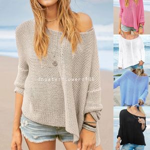 Women's Sweaters 2024 New European And American Solid Loose Holiday Pullover Long Sleeve Sweater Knitwear Top Women