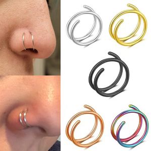 Nuovo anello per naso perforato a doppio strato in acciaio inossidabile semplice piercing per unghie al naso a spirale