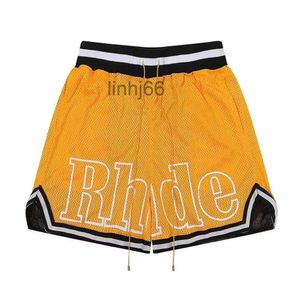 Mäns shorts designer Rhude Mens Mesh Short Cargo Fashion Beach Elastic Band Pants Men High Quality Street Wear Red Blue Black Purple MWT8MJ0M