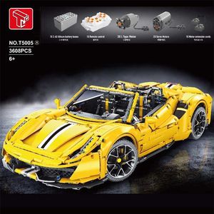 Block i Stock T5005 3608PCS High Tech Yellow 488 Pista Sports Super Racing Car 1 8 Modell med motorbyggnader Bricks Toys Gift 240120