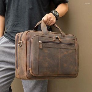 Портфели высокого качества, черный, кофейный, коричневый, натуральная кожа Crazy Horse, 17-дюймовый мужской портфель для ноутбука, портфель, сумка-мессенджер для деловых поездок M7320