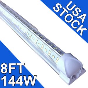 Luminária LED para loja de 8 pés, luzes de tubo integradas T8 de 144 W, tampa transparente de saída de 6500 K, armazém de garagem com iluminação em forma de V de 270 graus, luzes atualizadas Plug and Play usastock