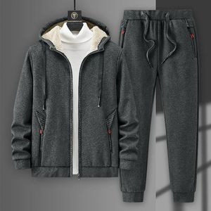 Trainingsanzüge 2021 Männer Fleece Lauf-Sets Warme Jacke Outdoor-Sport Kapuzenmantel Männer Jacke + Hose Jogger Anzug Trainingsanzug Sportbekleidung Fiess