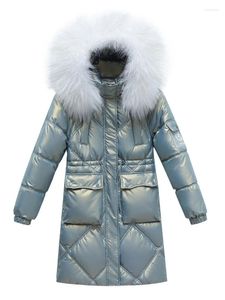 Damen Trenchcoats Wintermantel Frauen Blau Lose Daunen Baumwolle 2024 Mode Dicke Wärme Fell Kapuze Parkas