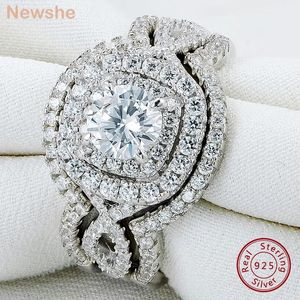 Ringar Newshe 3st Sterling Sier Wedding Rings uppsättning för kvinnor CZ Simulerade diamant brudförlovningsring smycken
