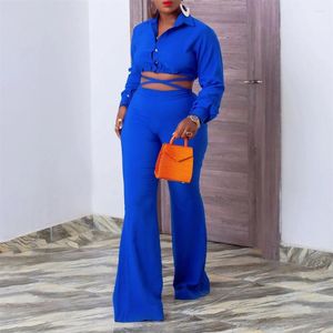 Ethnic Clothing 2 Piece Set African Clothes Women Shirt Crop Tops Empire Pant Suits Sets Africa Summer Solid Casual Outfits