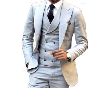 Męskie garnitury jasnoszaro mężczyźni Slim Fit 3 -częściowy ślub smokarnia groom niestandardowy mężczyzna odzież traje hombre terno masculino blazer zestawy