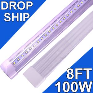 8ft LED -butiksljus fixtur, 8 fot 100w 8 'Garage Light 96' 'T8 Integrerat LED -rör, länkbara LED -glödlampor Garage, Plug and Play High Outles Surfaces Mount USA Usastock