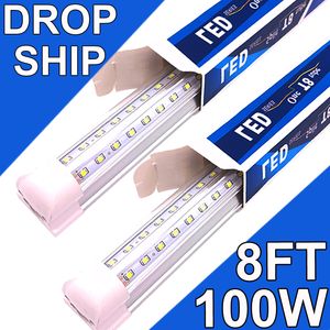 (25 paket) 8ft LED mağaza ışık fikstürü, v şekli 100W 10000lm 6500k (gün ışığı beyaz), 8 ayak, 96 '' t8 entegre LED tüp, bağlantılı LED ampul garajı, depo, şeffaf lens toastock