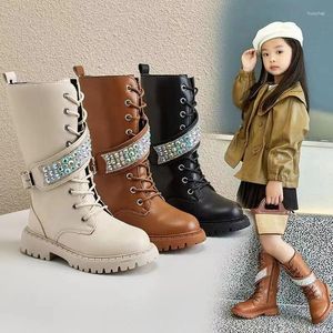 Boots Girls 'High Autumn Fashion Rhinestone Design Children's Stage Show Long English Princess Shoes